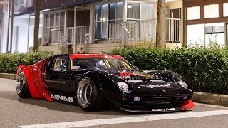 Chopped and Slammed Lamborghini Miura on Air Ride + N/A Powered R34 Nissan Skyline
