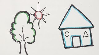 How to draw house🏠 | Drawing Outline and shapes for kids & toddlers.