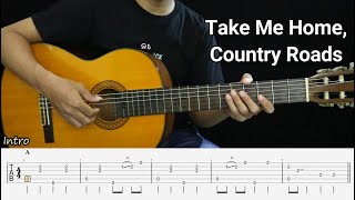Take Me Home, Country Roads - John Denver - Fingerstyle Guitar Tutorial TAB + Chords + Lyrics