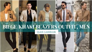 Beige Blazer Outfit Ideas for Men | Biege / Khaki / Camel Colour Blazer Combination