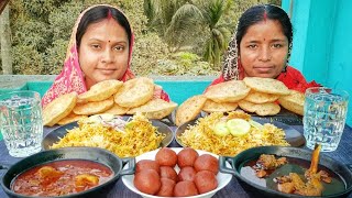 alu biriyani, chicken curry, luchi \u0026 golab jamun challenging video... with punishment 🤮#asmr