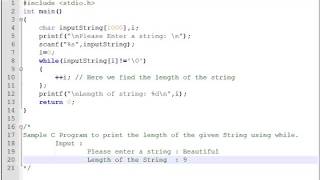 C PROGRAM TO FIND THE LENGTH OF THE STRING USING WHILE
