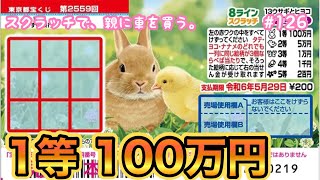 10枚セットでリベンジ!!【8ラインスクラッチ13 ウサギとヒヨコ タテヨコナナメ】1等100万円目指して10枚挑戦！！【宝くじ】