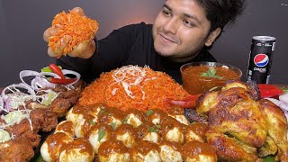 SPICY* WHOLE CHICKEN CURRY WITH FRIED RICE AND EGGS | EATING SHOW | MUKBANG | CHICKEN LOLLIPOP 🍗