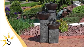 Sunnydaze 3-Tier Burning Bowls Outdoor Fire and Water Fountain - 34-Inch - DW-172051