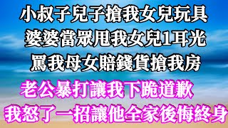 小叔子兒子搶我女兒玩具，婆婆當眾甩我女兒1耳光，罵我母女賠錢貨搶我房，老公暴打讓我下跪道歉，我怒了一招讓他全家後悔終身！#家庭倫理  #深夜讀書 #情感故事 #情感秘密 #情感 #中年 #家庭