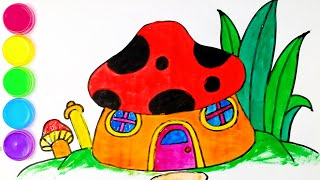 怎样画蘑菇房子？How to draw a mushroom house? #funkeepart #суретсалу  #түстер #суретбояу   #tobiart #drawing