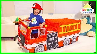 Ryan pretend play with Fire Truck Vehicle Play Tent