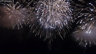 空撮　長野県 野尻湖「第93回野尻湖灯ろう流し花火大会」花火 Aerial Shoot above Nojiri Lake Fireworks Festival in Nagano, Japan