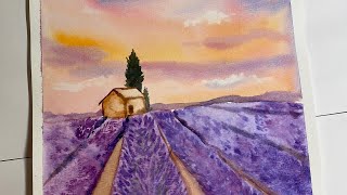 paint the beautiful lavender fields in watercolor!!#watercoloring #watercolorpainting #watercolor