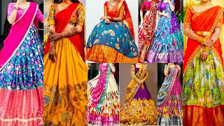 New Model Kalamkari Lehenga Designs🤩Latest Pattu Half Saree Collection