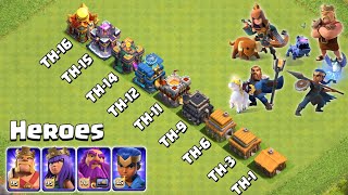 All Heroes vs Every Town Hall | Clash of Clans