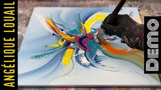 Démonstration art abstrait coloré à la peinture acrylique  par Angélique Louail