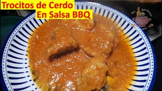 🐖 TROCITOS de CERDO en Salsa BBQ [En Sarten] 🕘 en 5 Min ¡Fáciles y Jugosos! 🍖😋