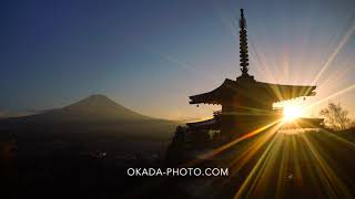 1709 11 0201　新倉山浅間神社の五重塔と夕日と富士山