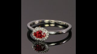 14K White Gold Ruby Ring  with Halo of Diamonds