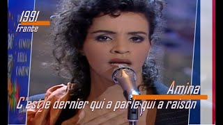 eurovision 1991 France 🇫🇷 Amina - C'est le dernier qui a parle qui a raison ᴴᴰ