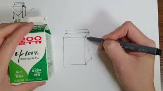 Basic drawing 2 ] Drawing a milk carton with 1-point perspective / pen drawing