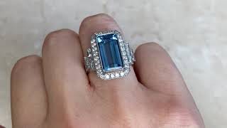 5.30ct Center Aquamarine and Diamond Halo and Baguette Cut Diamond Ring - Wilkes Ring - Hand Video