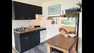 Dorm kitchen makeover for less than $200 (contact paper and press on tile)