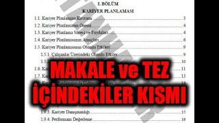 Makale Tez İçindekiler Kısmı Nasıl olmalıdır