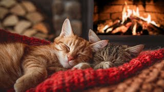 Cozy Room with Cat Purring and Crackling Fireplace - Relaxing Sounds for Deep Sleep, Relaxation