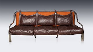 A 20thC ITALIAN BROWN LEATHER SOFA BY GAE AULENTI FOR POLTRONOVA c.1962