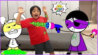Ryan vs Dark Titan with EK Doodles with 1 hr kids video!!