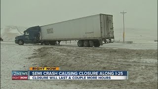 Jackknifed big rig closes SB I-25 in Weld County