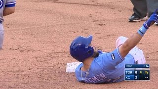 TOR@KC: Hosmer cut down at second after call stands