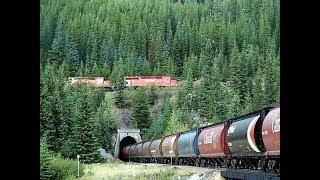 Spiral Tunnel Train Yoho British Colombia Canada DRONE AERIAL VIEW!!