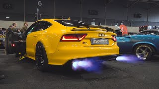 Modified Cars revving at Car Show 100% Auto Live | Extreme Flames, Bangs, Loud S