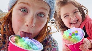SNOW CONE SCHOOL!!  Family Day at PiRATE iSLAND! sledding and snowboarding with Adley Niko & Navey