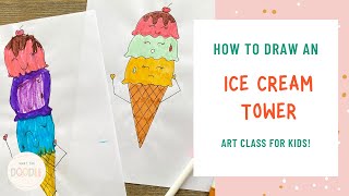 How to Cute Draw an Ice Cream Tower with 3 Scoops | What the Doodle | Easy Ice Cream Drawing