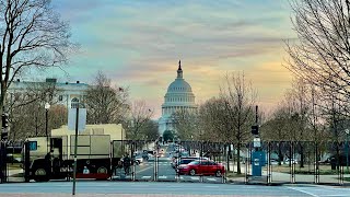 ⁴ᴷ⁶⁰ The US Capitol Evening Walk: National Guard Troops \u0026 Military Convoys