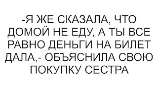 -Я же сказала, что домой не еду, а ты все равно деньги на билет дала,- объяснила свою покупку сестра