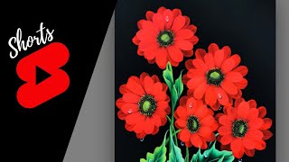 🔴 ELEGANT RED FLOWERS painting using Round Brush #Shorts