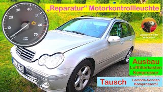 Mercedes W203, W211 engine M271 removal of air filter box, LMM, lambda probe, compressor oil change