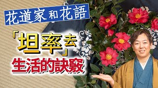 一邊講解以“坦率”爲花語的茶梅，一邊進行插花。