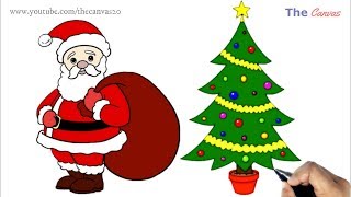 How to draw easy santa claus and christmas tree step by step | kids christmas drawing