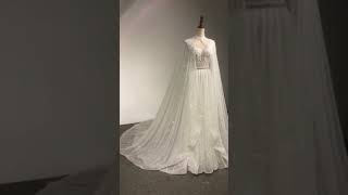 Special glitter silver cape with sparkle wedding dress