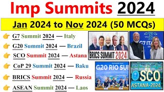 Summits 2024 Current Affairs | Important Summits \u0026 Conferences 2024 | Summits \u0026 Conferences 2024