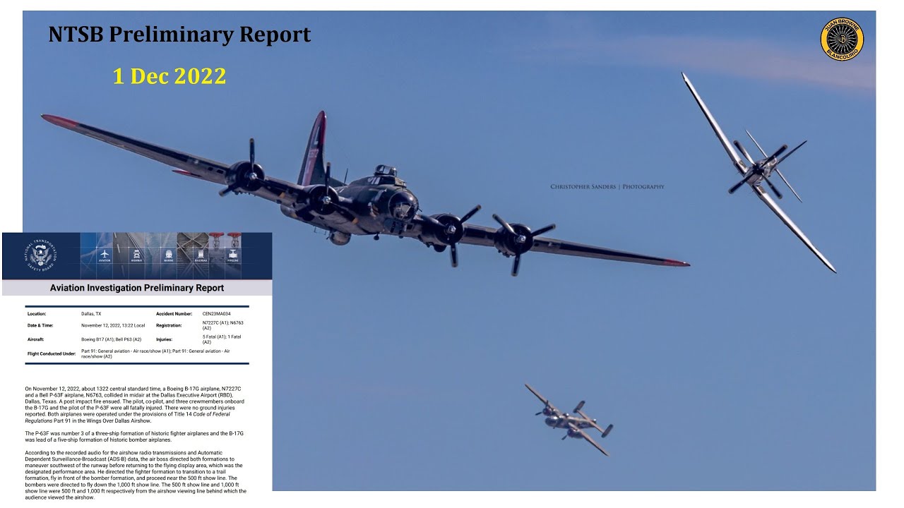 NTSB Preliminary Report Wings Over Dallas B-17 Mid-Air 2 Dec 2022 - YouTube