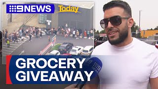 Billionaire Adrian Portelli arrives for $150,000 grocery giveaway | 9 News Australia