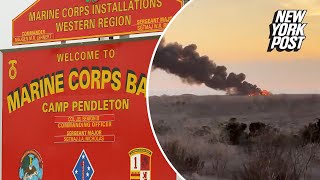 Videos show fire and smoke after a military helicopter made an emergency landing on Camp Pendleton