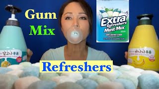 ASMR EXTRA REFRESHERS MINT MIX GUM | DALGONA LOTION, STRAWBERRY, BANANA LOTION | PEACH #껌먹방 #풍선껌 #먹방