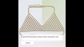 Crystal Rhinestone Chest Chain Sling Bra with Sparkling Mesh