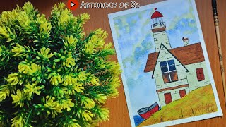 Easy Lighthouse watercolour painting / Easy Tutorial/ Step by Step