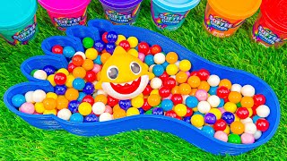 Satisfying Video | ASMR  Rainbow Foot BathTub and Mixing Magic Gum Balls Candy \u0026 Skittles Slime