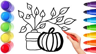 How To Draw cute pumpkin , flower Drawing, Painting \u0026 Coloring For Kids and Toddlers_🌈🎨